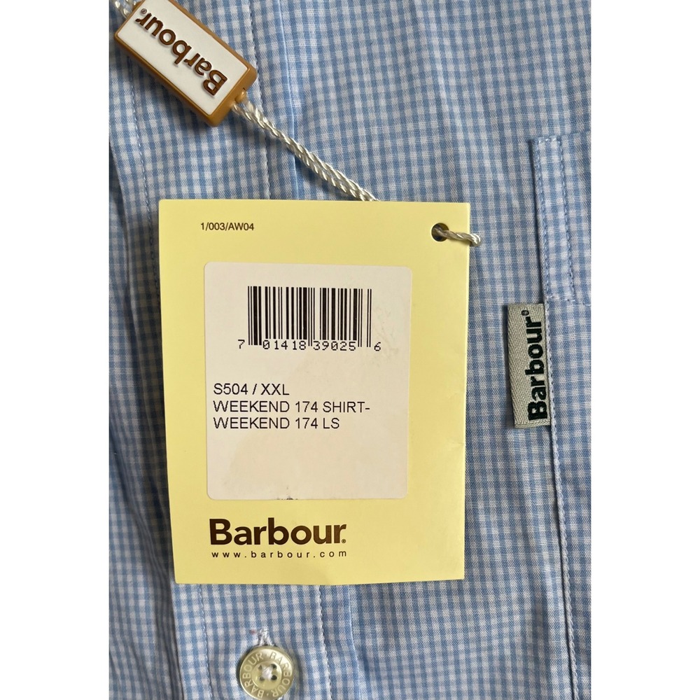 Barbour NWT Men's Blue Gingham Long Sleeve Button Down Shirt Weekend 174 Sz 2XL - Picture 6 of 9